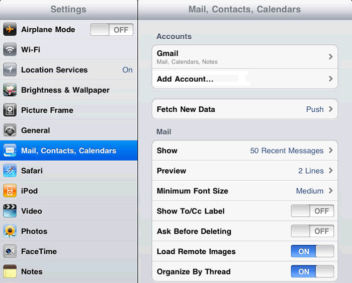 gmail incoming mail server host name ipad