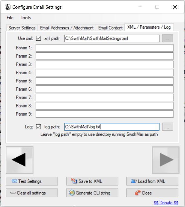 swithmail configure email settings log settings